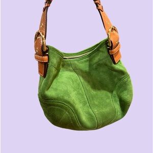 Vintage EUC green suade hobo and dust bag